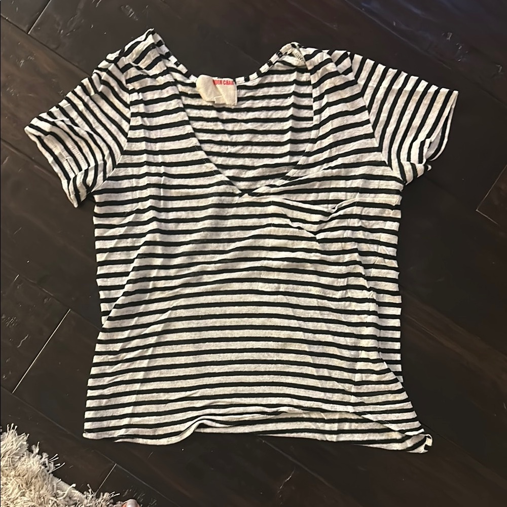 Minden Chan P Anthropologie Black and White Striped Tee